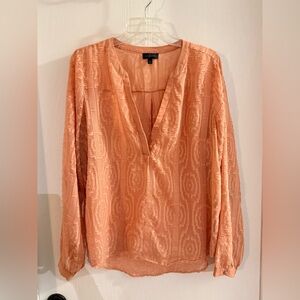 The Limited XL Women’s Peach Textured Long-sleeve Sheer Blouse